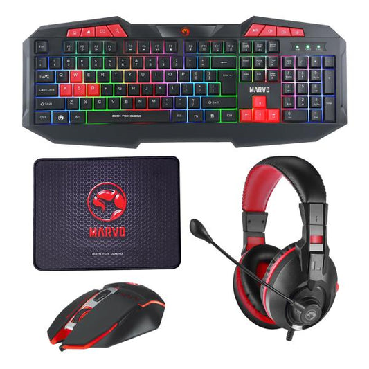 Set línea Scorpion CM602 Marvo – Teclado + Mouse + Audífonos + Pad
