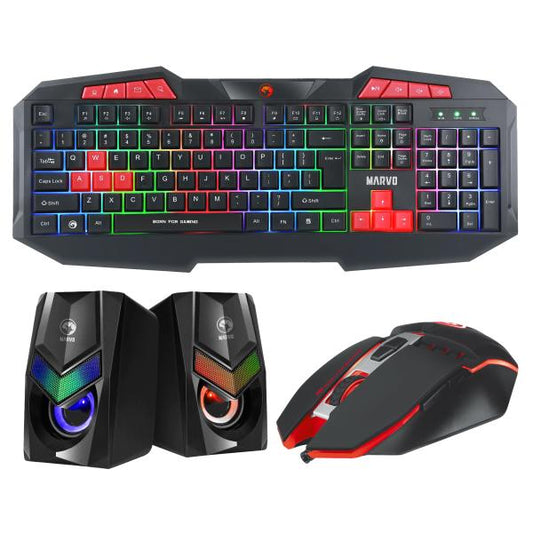 Set línea Scorpion CM118 Marvo – teclado K602 SP + mouse M112 + parlante SG-118