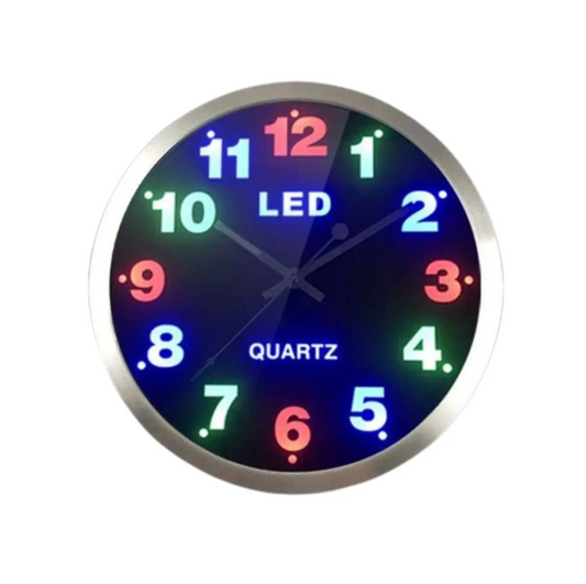 Reloj de Pared con Luces LED 26 cm – Modelo AA-3136 (Color plateado)