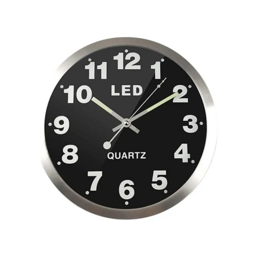 Reloj de Pared con Luces LED 26 cm – Modelo AA-3136 (Color plateado)