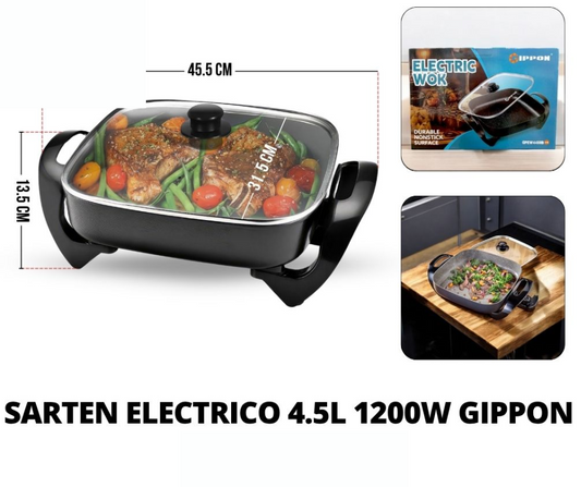 Sartén Eléctrico Gippon W4488b – 4.5 Litros, 1200W