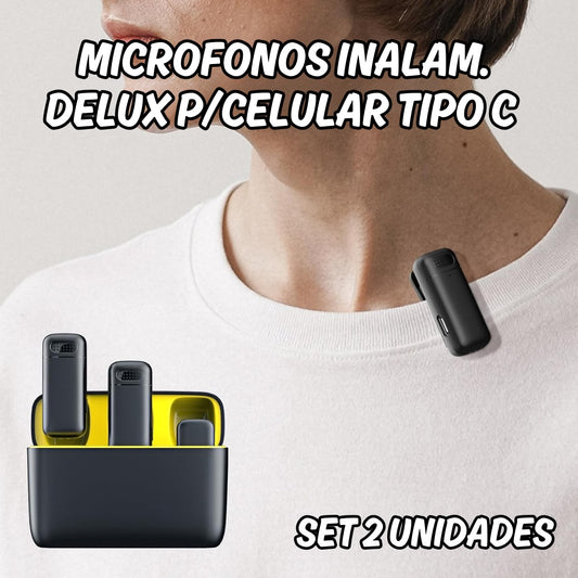 MICRÓFONOS INALÁMBRICOS DELUX P/CELULAR TIPO C SET 2 UNIDADES