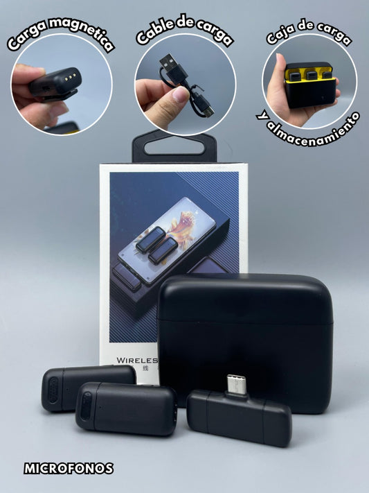 MICRÓFONOS INALÁMBRICOS DELUX P/CELULAR TIPO C SET 2 UNIDADES