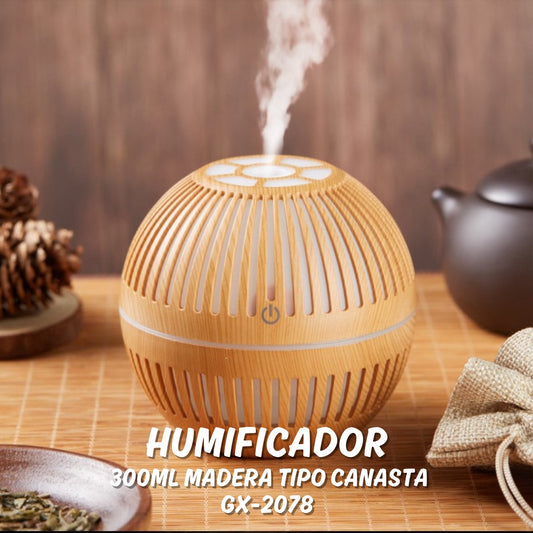 Humidificador Ultrasocinco GX-2078 – 300 ml Tipo Madera con Luces RGB