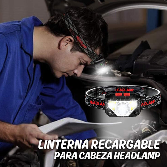 Lámpara Frontal Recargable para Cabeza – Multimodo con Sensor de Movimiento