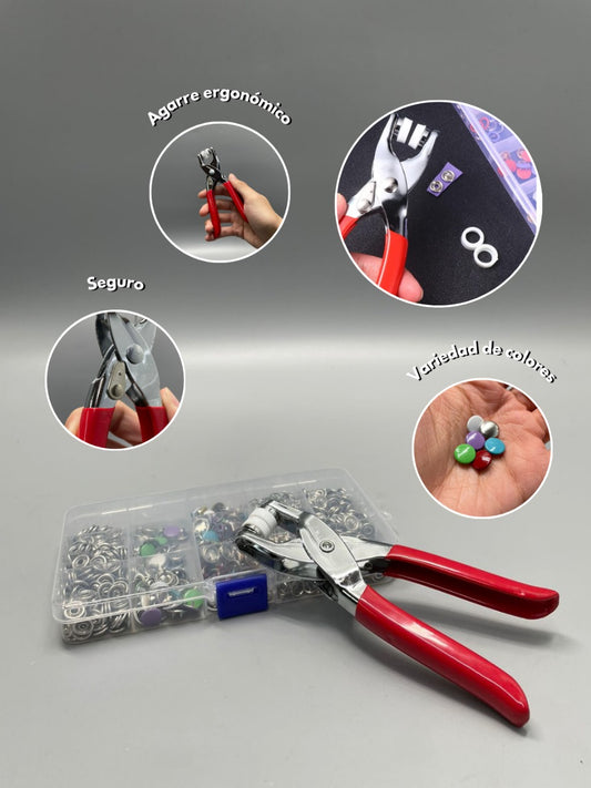 Pinza para Broches + 150 Ojales