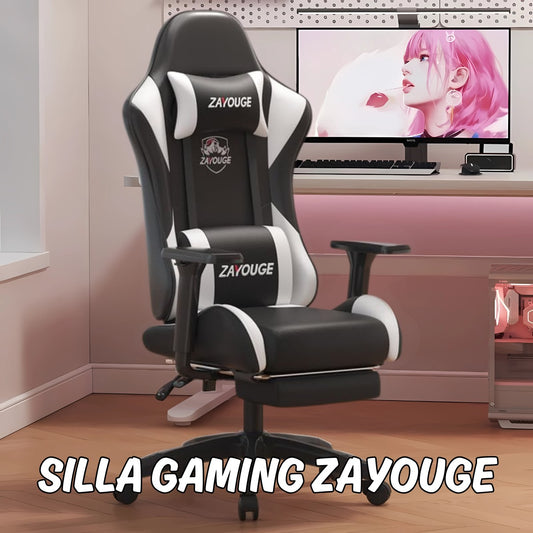 Silla Gaming Zayouge con inclinación y reposapiés