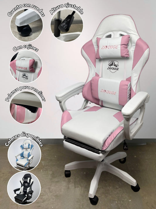 Silla Gaming Zayouge con inclinación y reposapiés