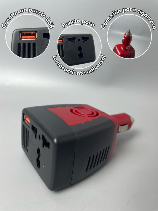 Inversor Eléctrico para Cigarrera de Carro 150W (12V a 110V)