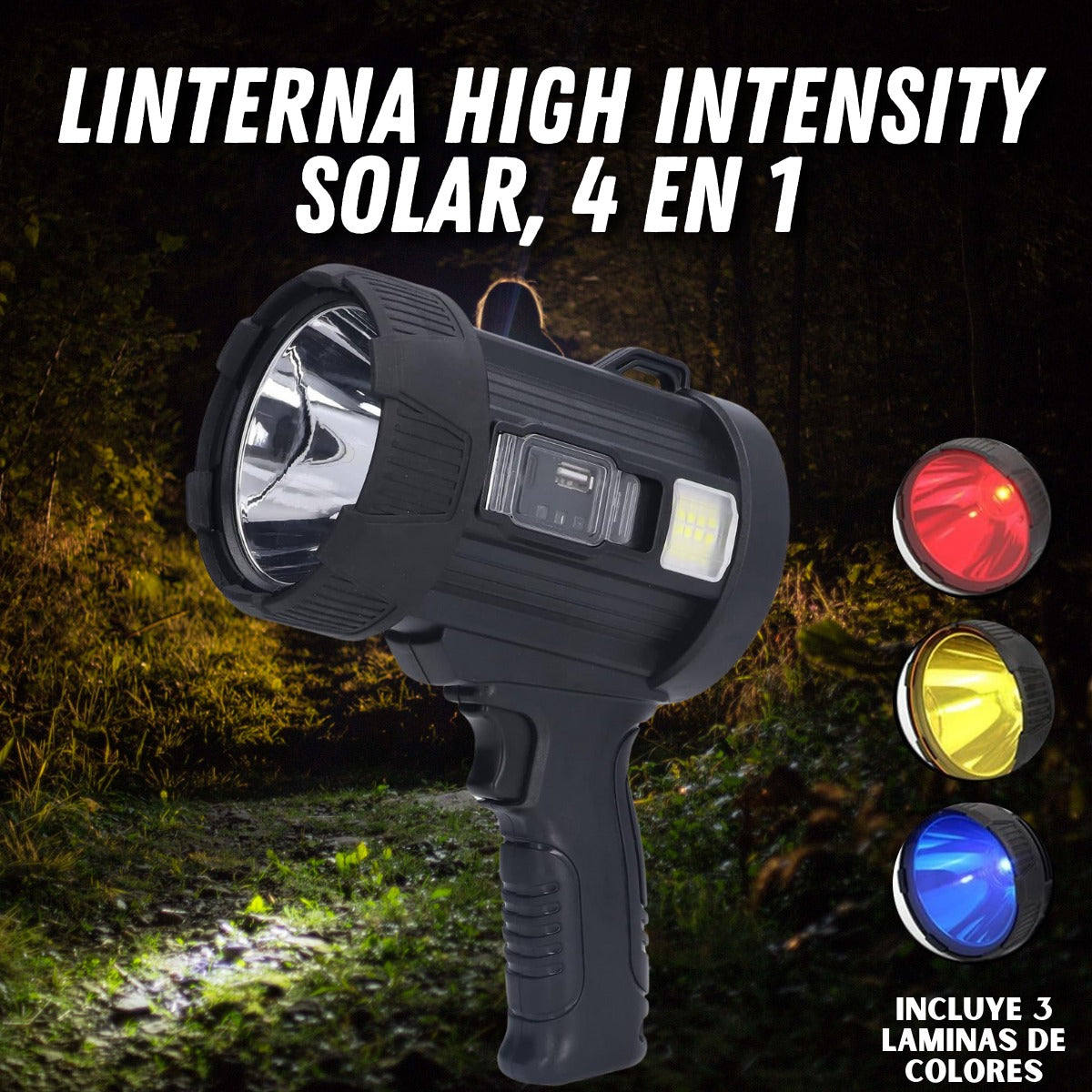 LINTERNA HIGH INTENSITY W 5113 C/PANEL SOLAR Y LENTES 4 EN 1
