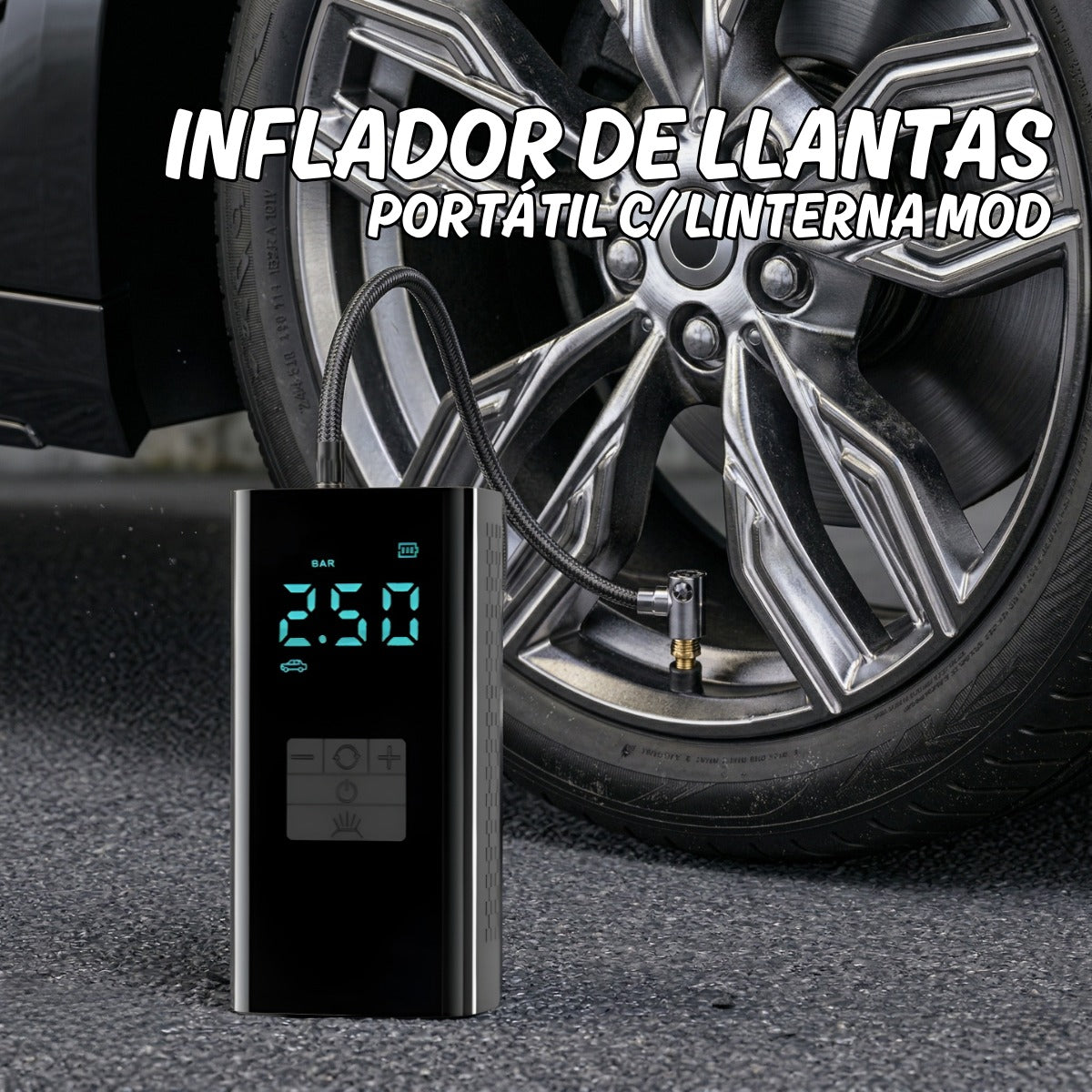 NFLADOR DE LLANTAS PORTÁTIL C/ LINTERNA MOD JN-058