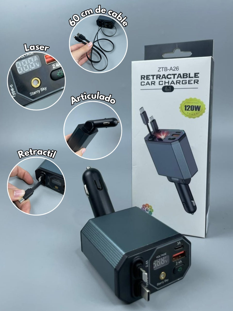 Cargador 4 en 1 con proyector ZTB-A26 120W