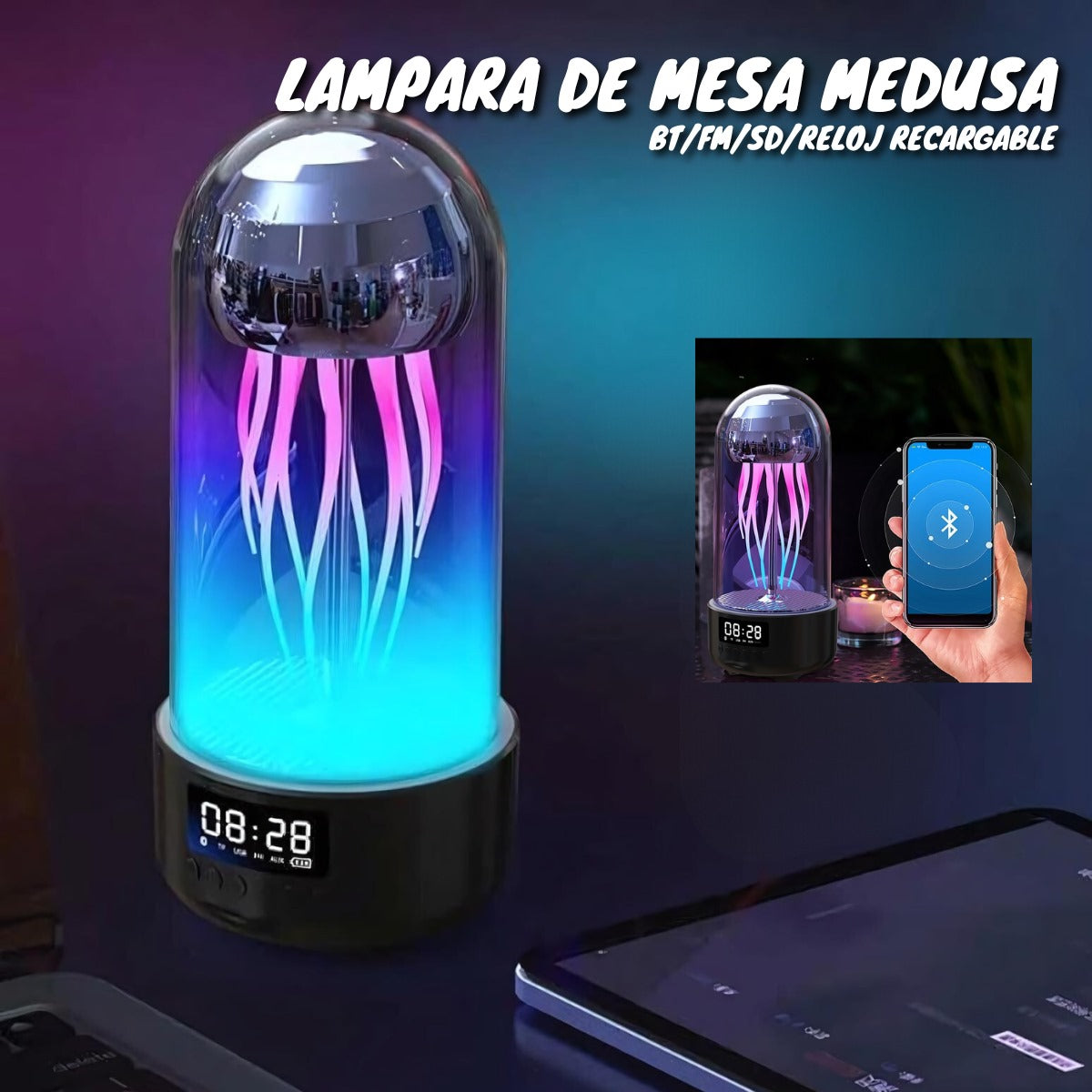 Lámpara de Mesa Medusa – Multicolor con Parlante Bluetooth