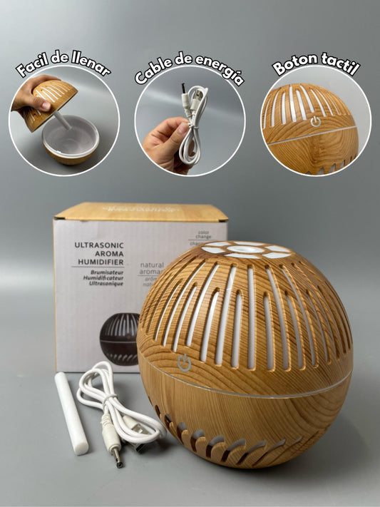 Humidificador Ultrasocinco GX-2078 – 300 ml Tipo Madera con Luces RGB