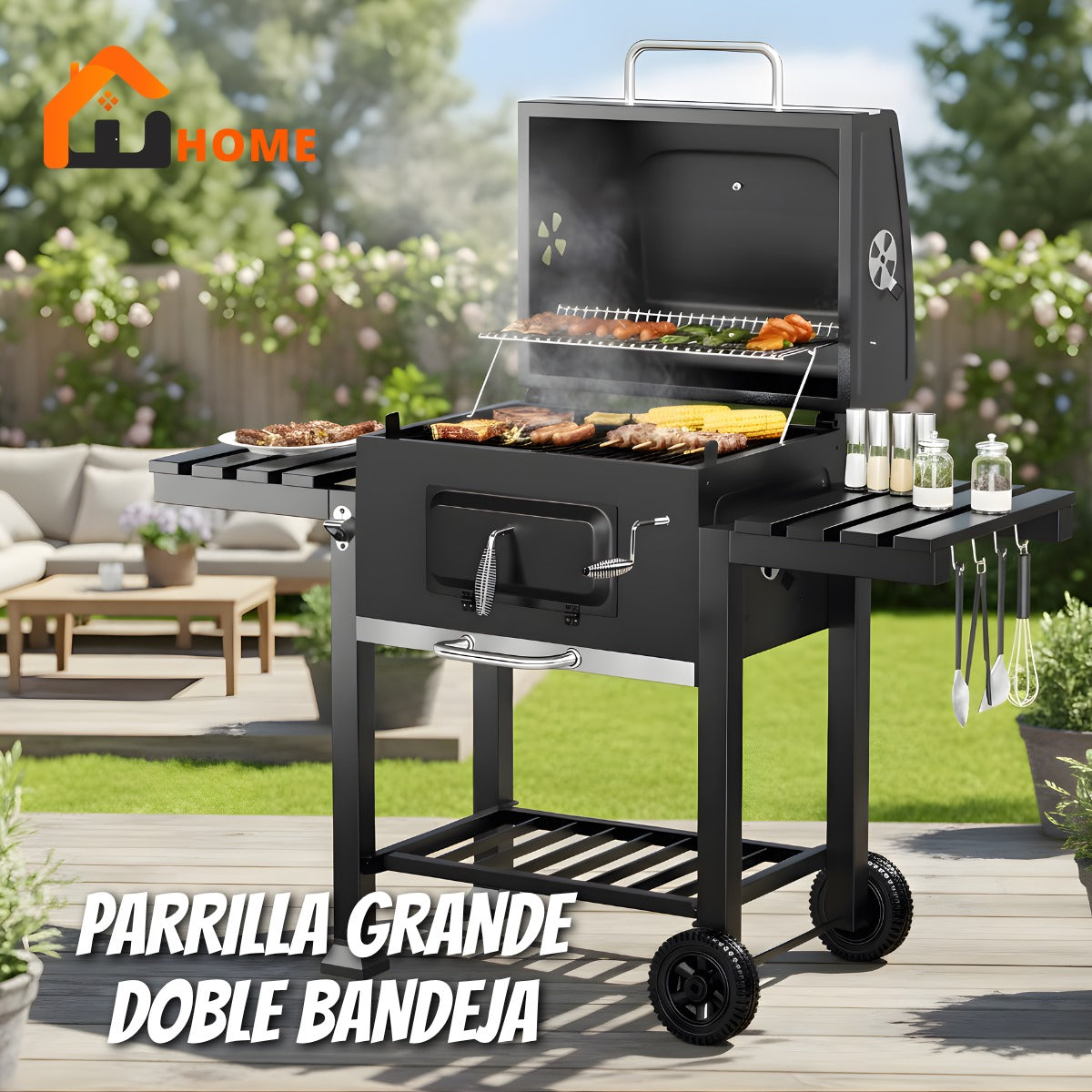 Parrilla EFHOME Grande 134cm, Negro