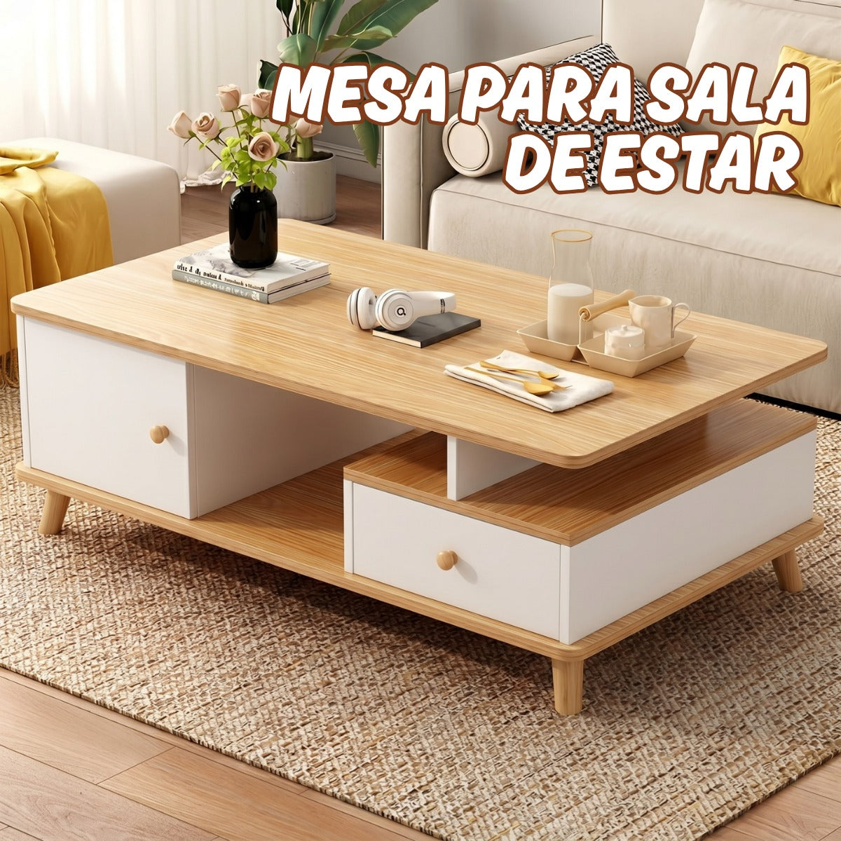 MESA PARA SALA DE ESTAR MADERA C/BLANCO 100*48*45 CM