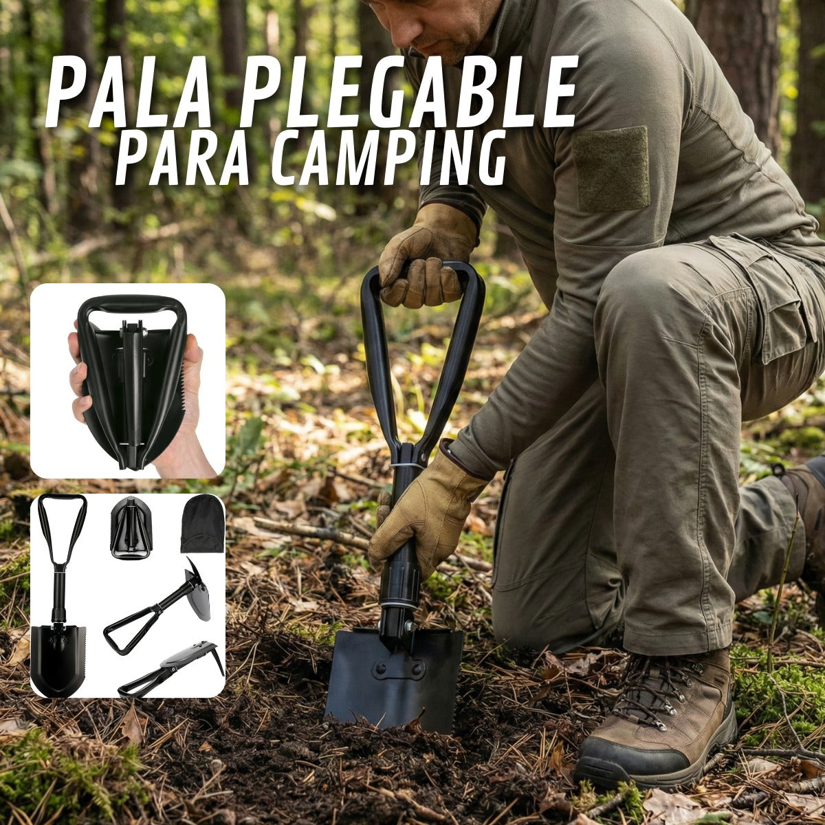PALA PLEGABLE PARA CAMPING CON BOLSO DE NYLON
