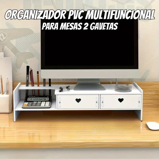 Organizador pvc multifuncional para mesas con 2 gavetas