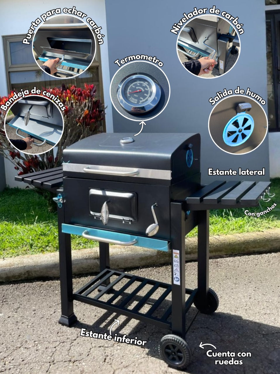 Parrilla EFHOME Grande 134cm, Negro