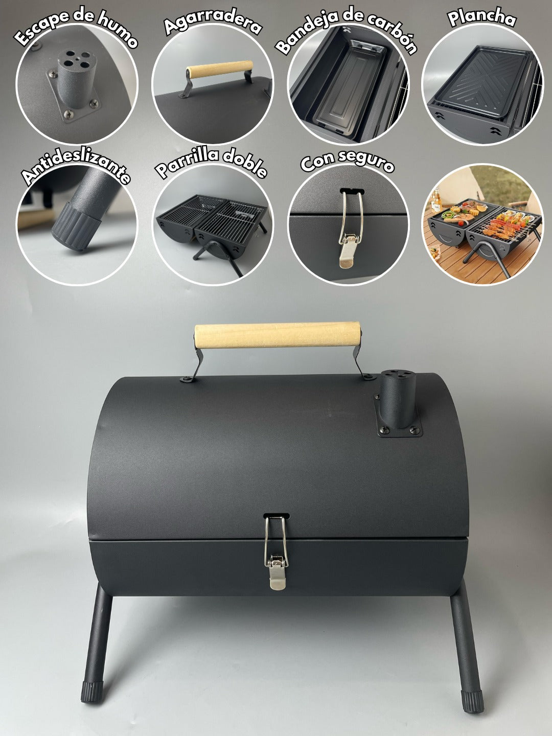 PARRILLA PORTÁTIL TIPO BARRIL PARA ASADOS
