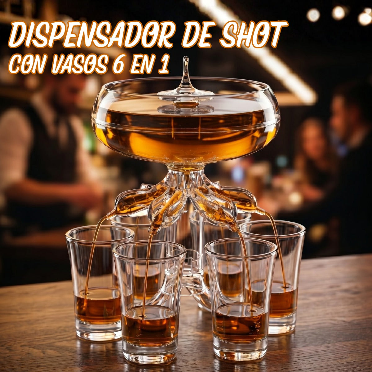 DISPENSADOR TRANSPARENTE DE SHOT CON VASOS 6X1