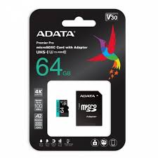 Memoria Micro SDXC 64GB: ADATA Premier Pro, Clase 10 V30 A2, 100 MB/s
