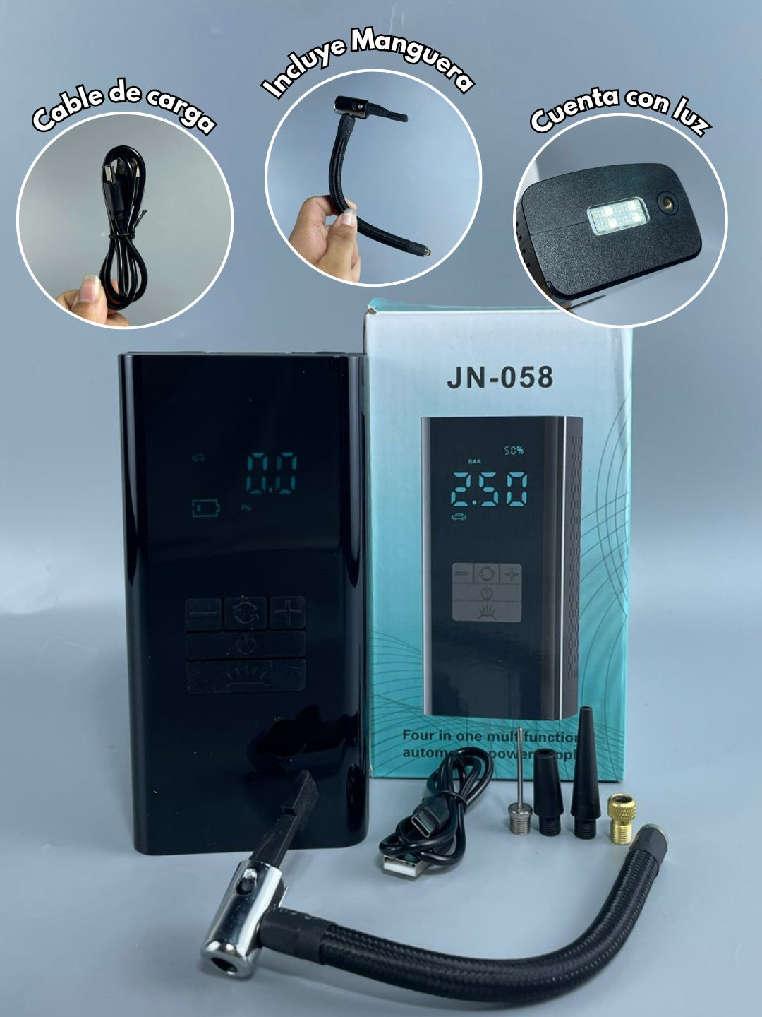 NFLADOR DE LLANTAS PORTÁTIL C/ LINTERNA MOD JN-058