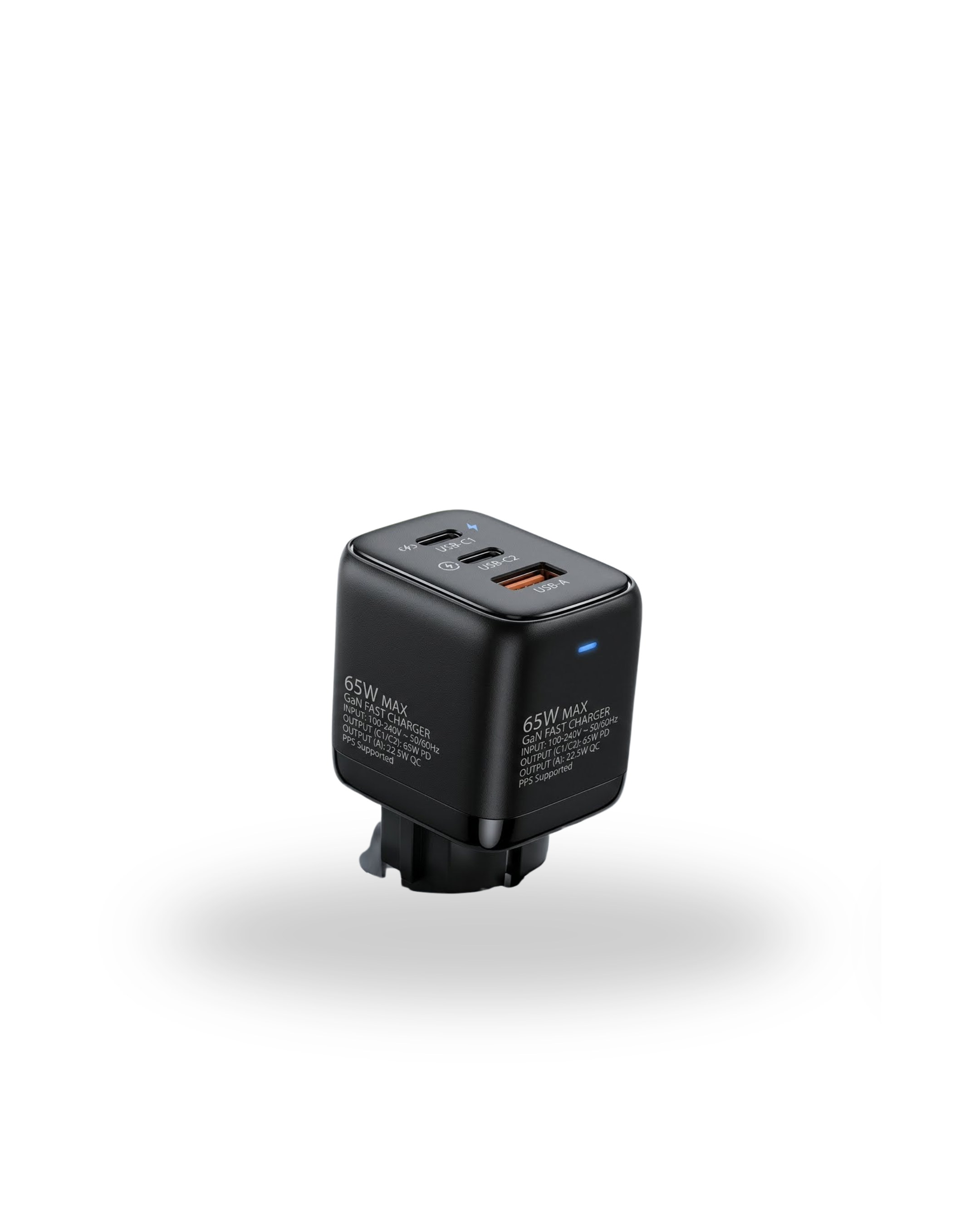 Cargador tres puertos (2 tipo C y USB) 65 W