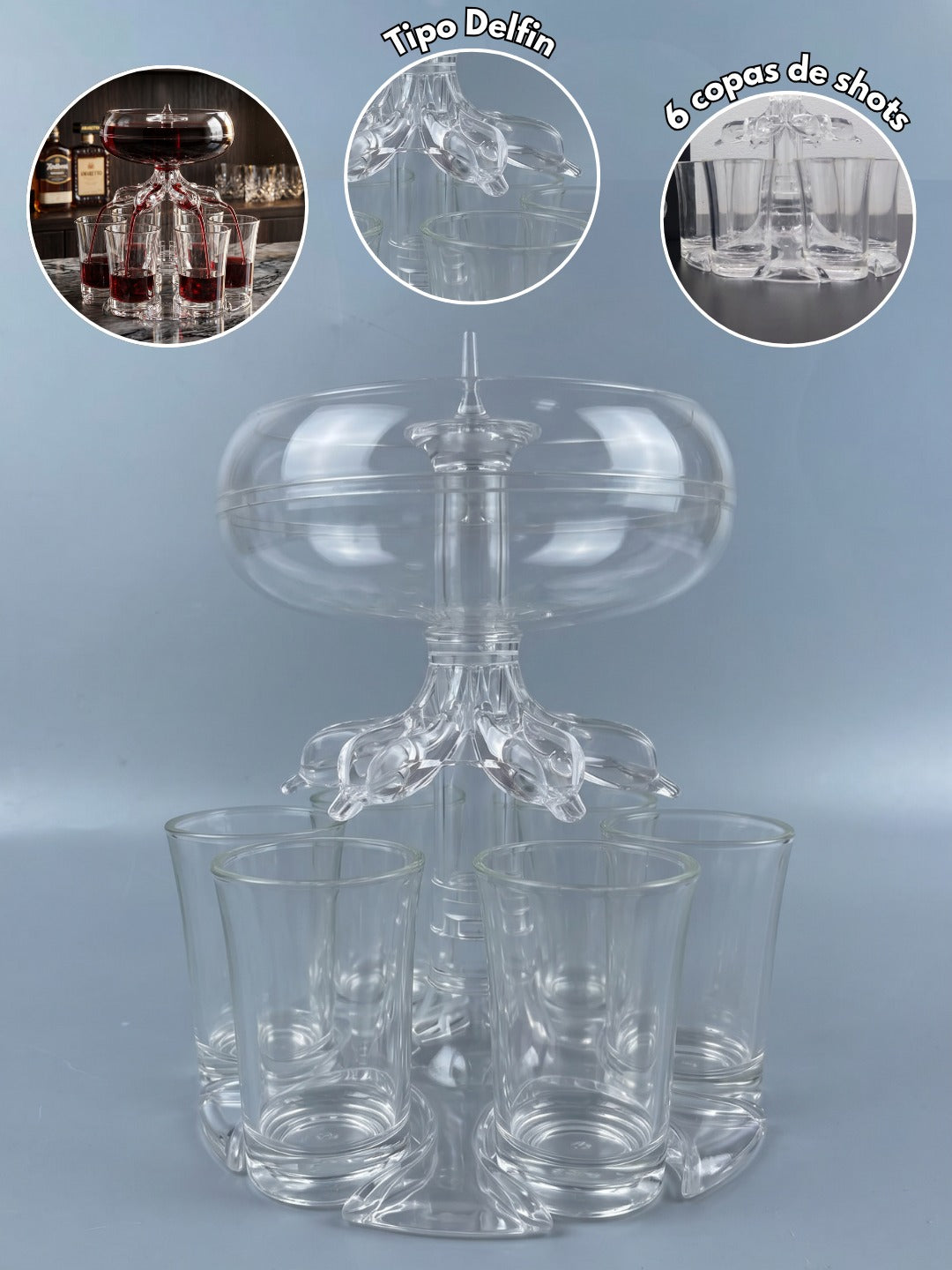 DISPENSADOR TRANSPARENTE DE SHOT CON VASOS 6X1