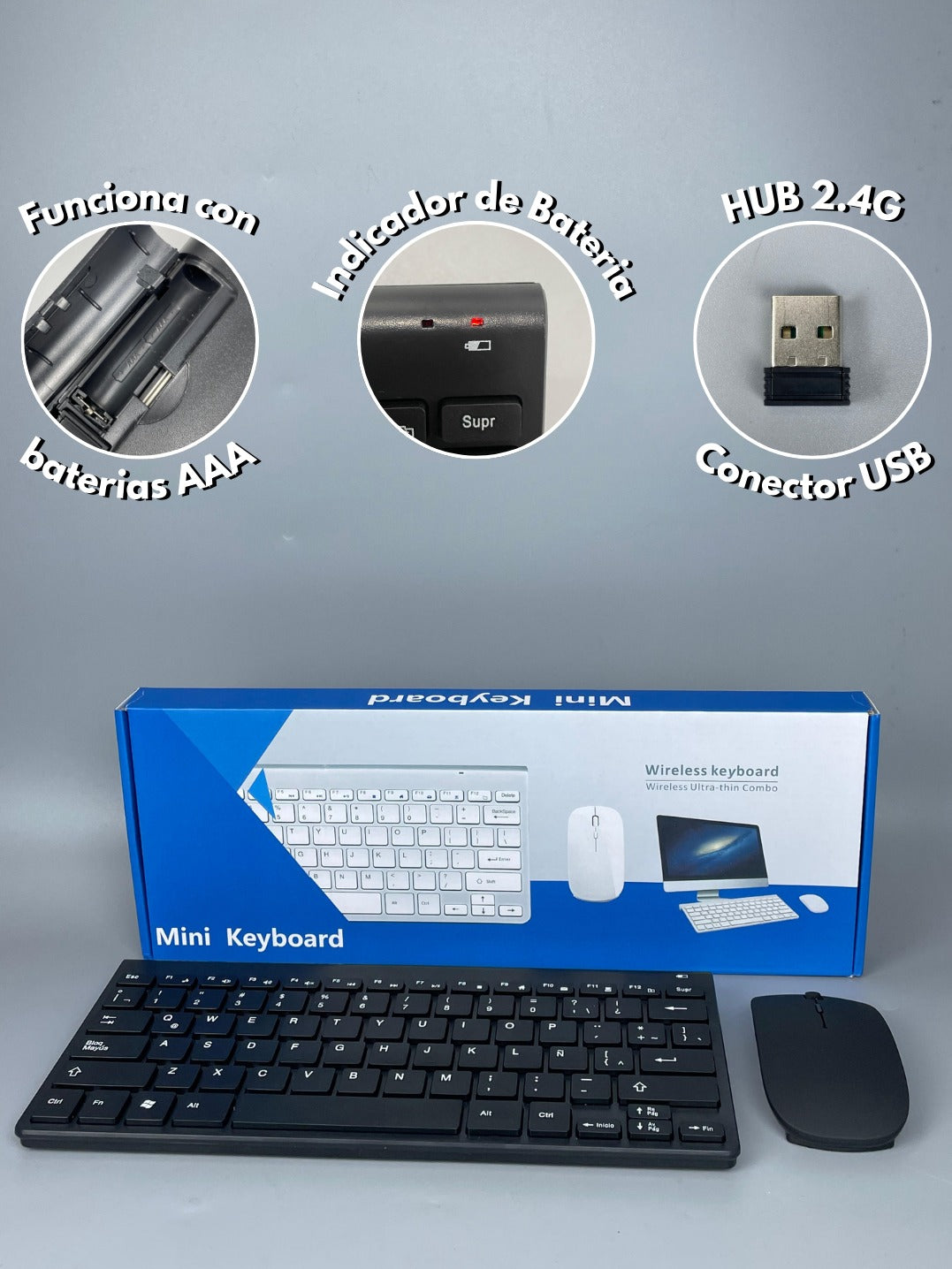 Teclado con mouse inalámbrico con mini keyboard