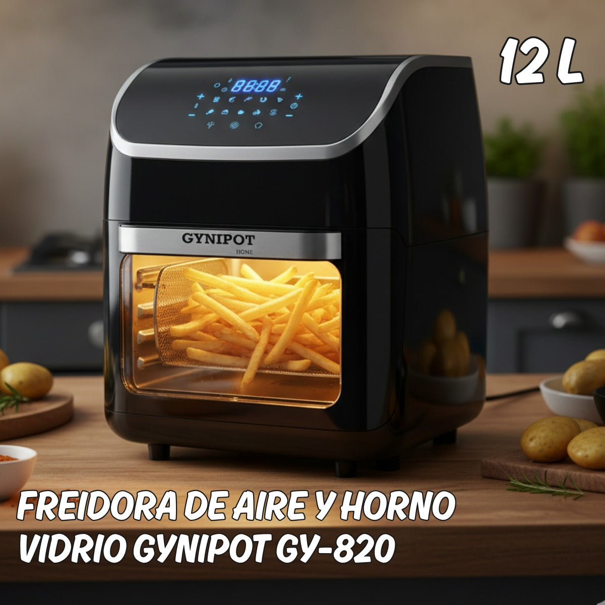 Freidora de Aire y Horno 12L Vidrio Gynipot