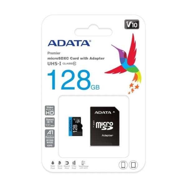 Memoria Micro SD 128GB: ADATA Premier, Clase 10 UHS-I U1 A1, 100 MB/s