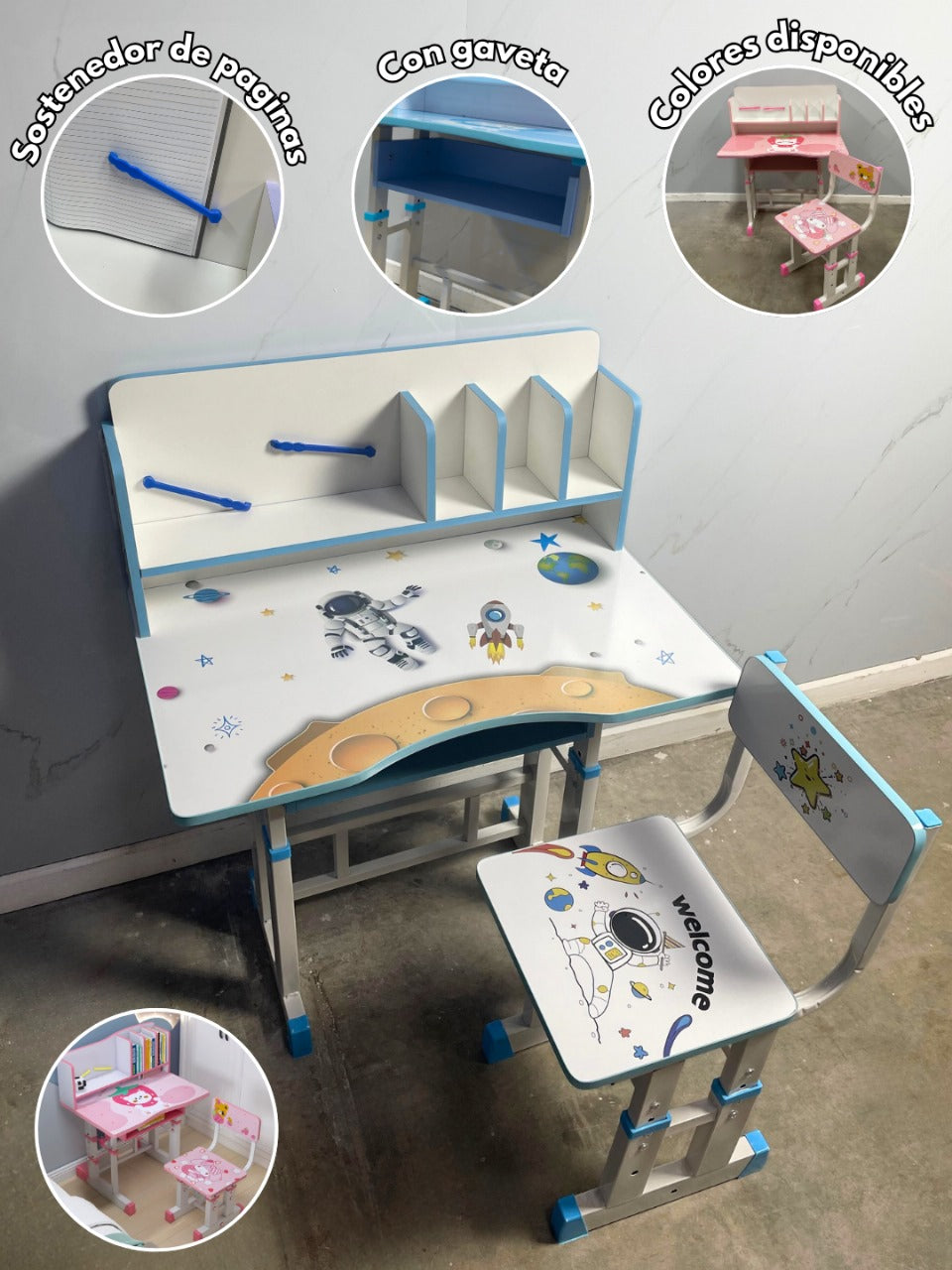 Mesa de estudio mod 1 repisa y gaveta con silla